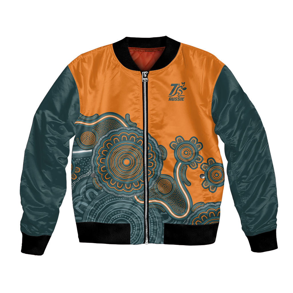 Australia Rugby Sevens Custom Bomber Jacket Go Aussie Women's 7s Aboriginal Art