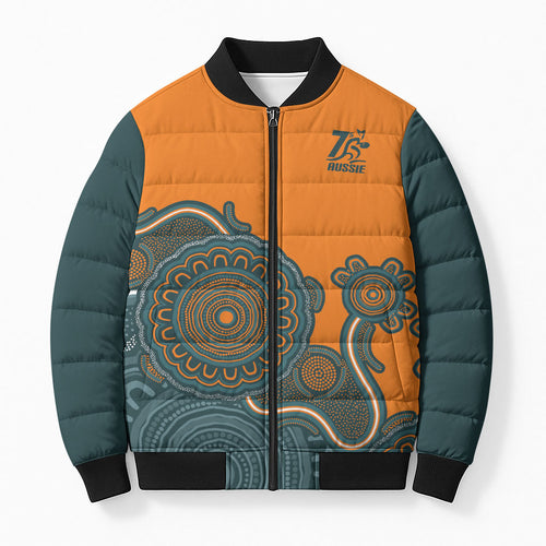 Australia Rugby Sevens Custom Bomber Puffer Jacket Go Aussie Women's 7s Aboriginal Art