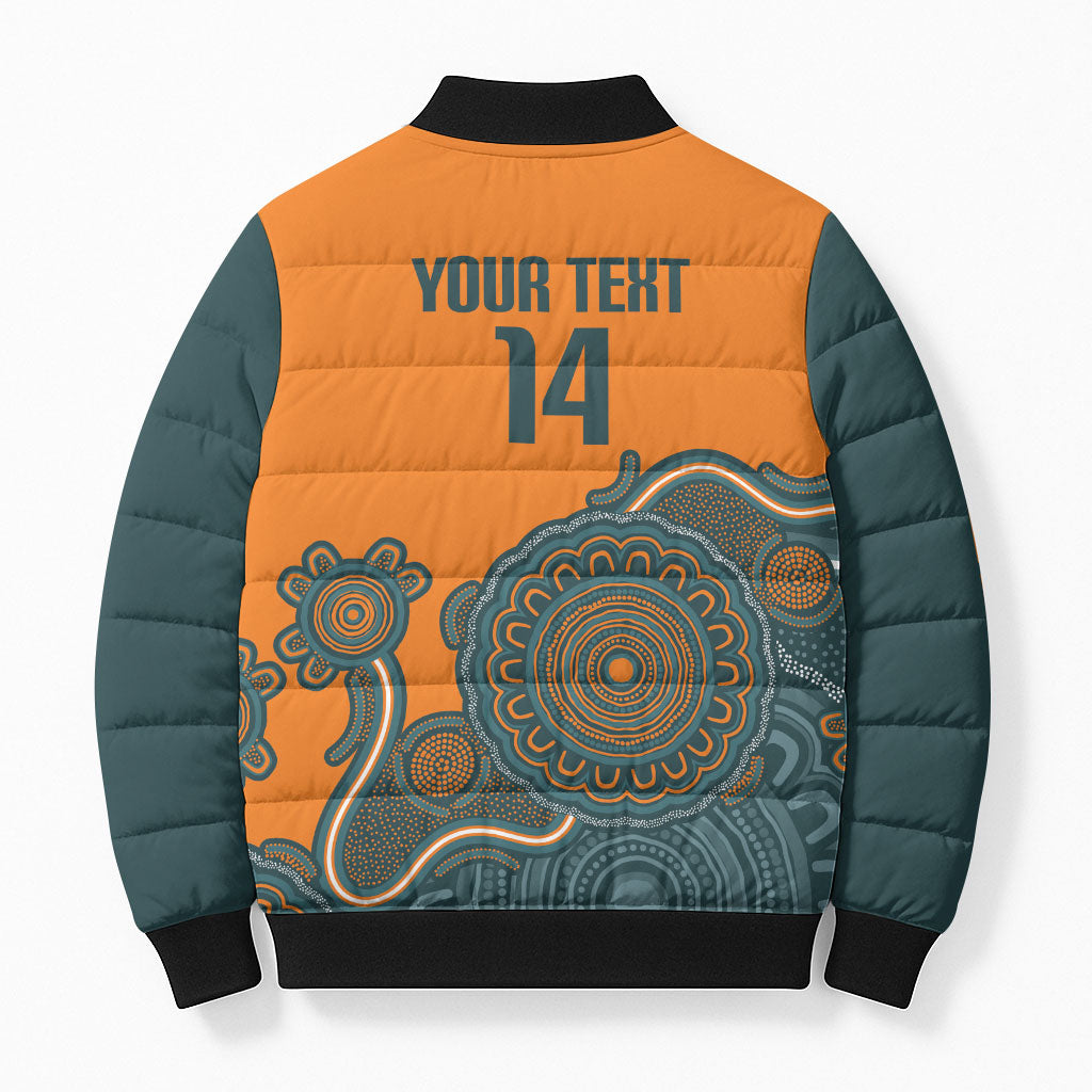 Australia Rugby Sevens Custom Bomber Puffer Jacket Go Aussie Women's 7s Aboriginal Art