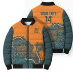 Australia Rugby Sevens Custom Bomber Puffer Jacket Go Aussie Women's 7s Aboriginal Art