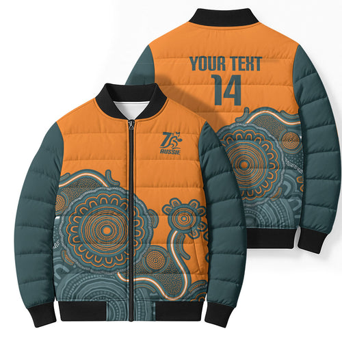 Australia Rugby Sevens Custom Bomber Puffer Jacket Go Aussie Women's 7s Aboriginal Art