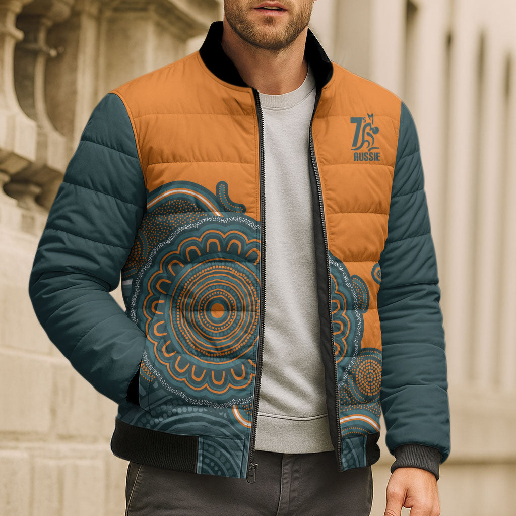 Australia Rugby Sevens Custom Bomber Puffer Jacket Go Aussie Women's 7s Aboriginal Art