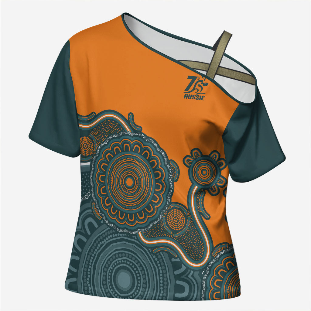 Australia Rugby Sevens Custom Cross Shoulder Shirt Go Aussie Women's 7s Aboriginal Art