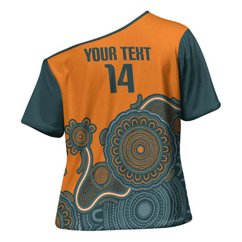 Australia Rugby Sevens Custom Cross Shoulder Shirt Go Aussie Women's 7s Aboriginal Art