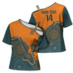 Australia Rugby Sevens Custom Cross Shoulder Shirt Go Aussie Women's 7s Aboriginal Art