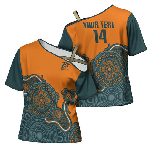 Australia Rugby Sevens Custom Cross Shoulder Shirt Go Aussie Women's 7s Aboriginal Art