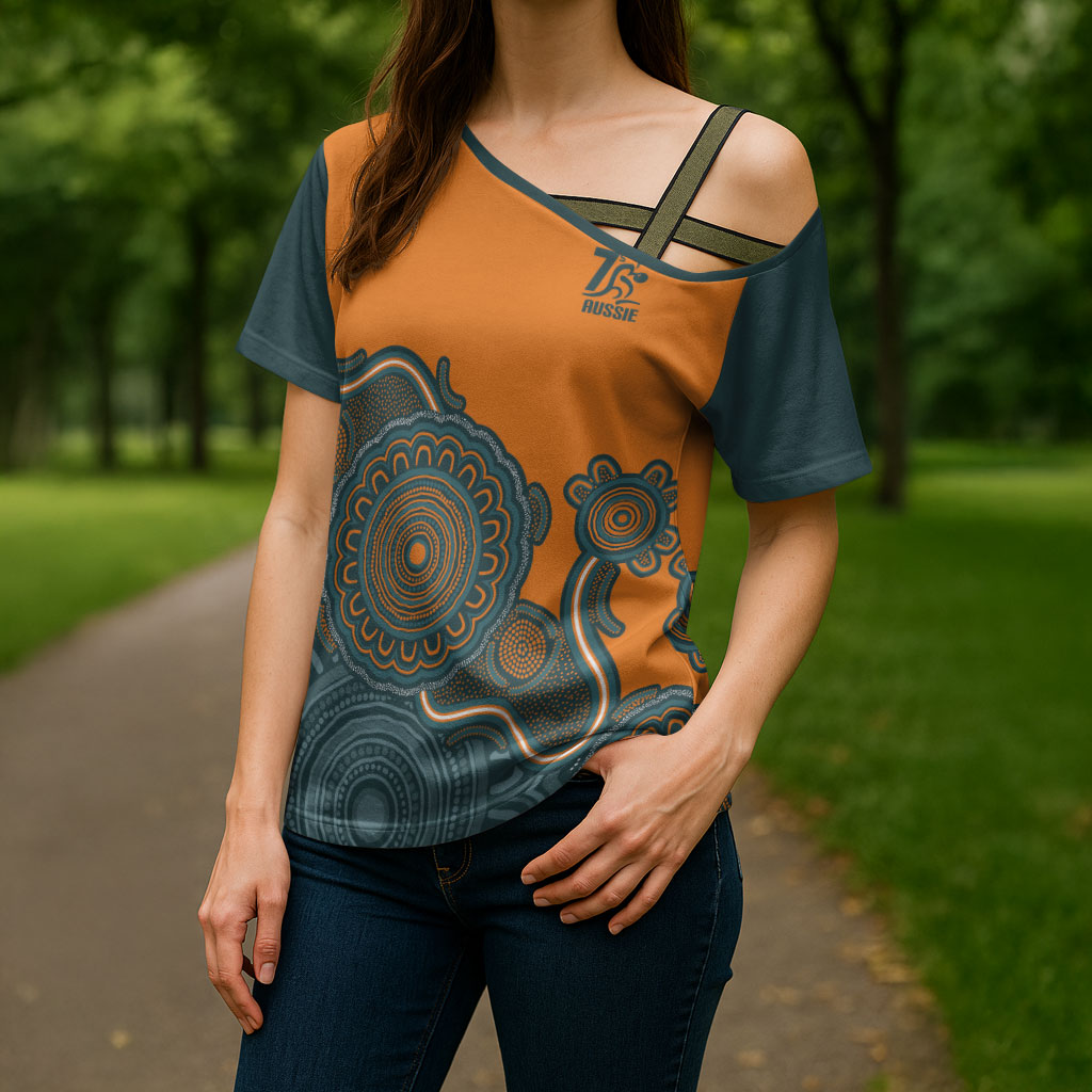 Australia Rugby Sevens Custom Cross Shoulder Shirt Go Aussie Women's 7s Aboriginal Art