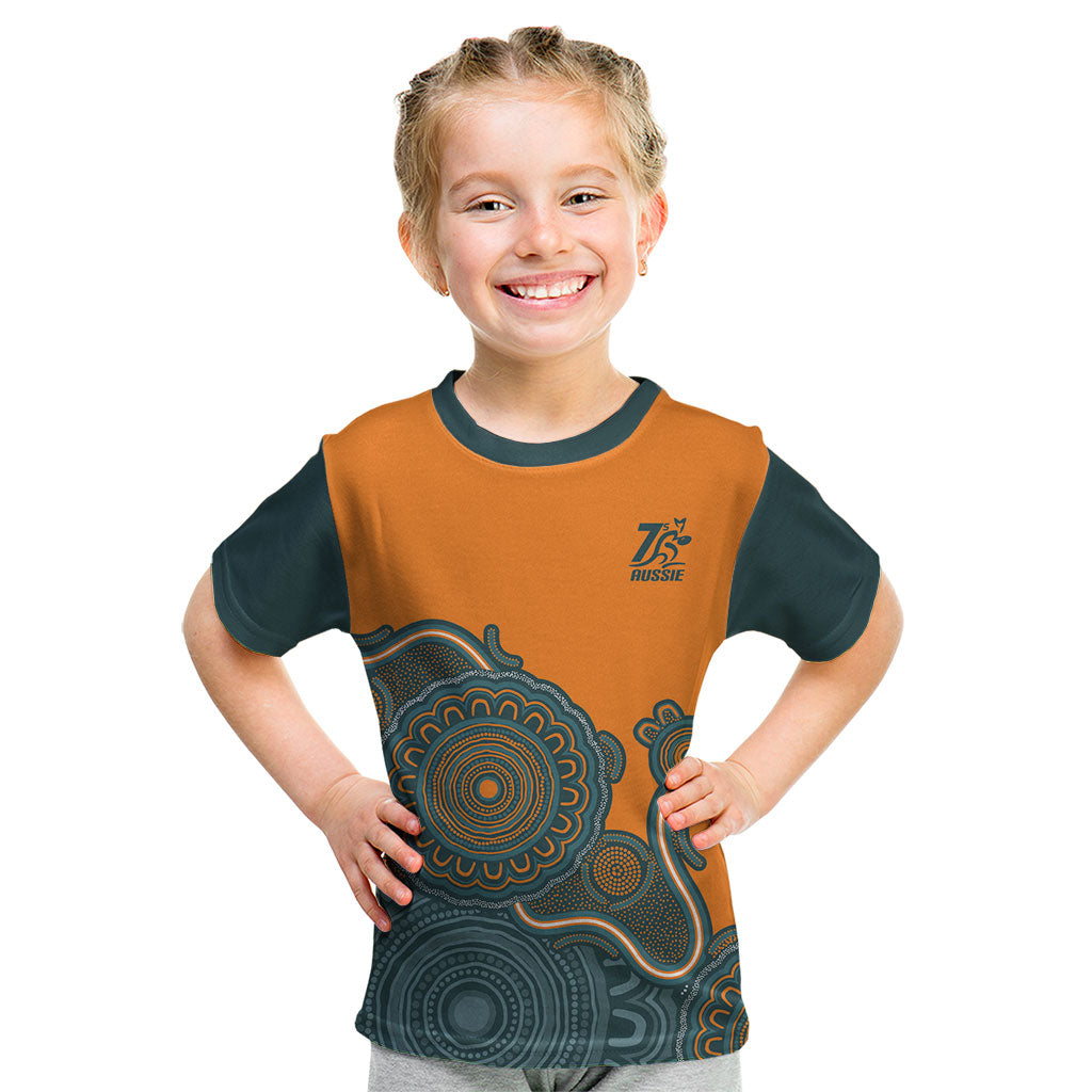 Australia Rugby Sevens Custom Kid T Shirt Go Aussie Women's 7s Aboriginal Art