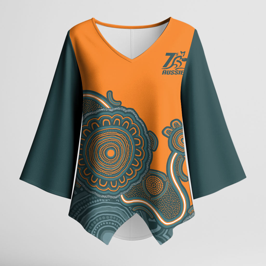 Australia Rugby Sevens Custom Kimono Sleeve Blouse Go Aussie Women's 7s Aboriginal Art