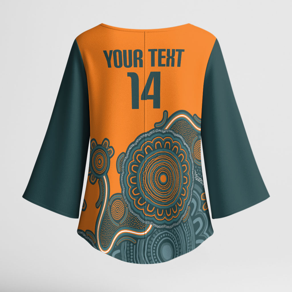 Australia Rugby Sevens Custom Kimono Sleeve Blouse Go Aussie Women's 7s Aboriginal Art