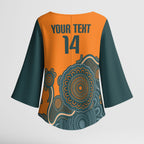 Australia Rugby Sevens Custom Kimono Sleeve Blouse Go Aussie Women's 7s Aboriginal Art