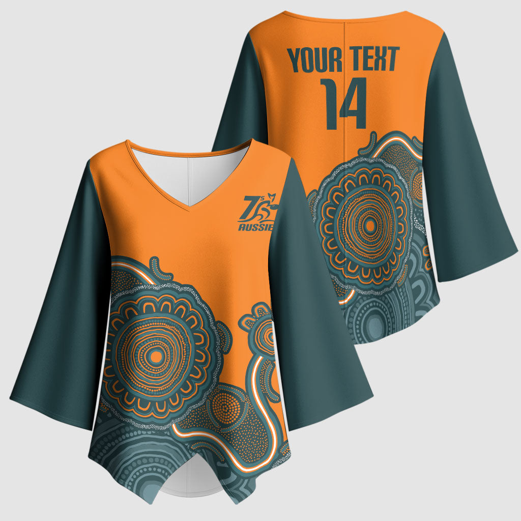 Australia Rugby Sevens Custom Kimono Sleeve Blouse Go Aussie Women's 7s Aboriginal Art