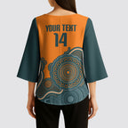 Australia Rugby Sevens Custom Kimono Sleeve Blouse Go Aussie Women's 7s Aboriginal Art