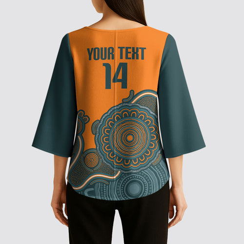Australia Rugby Sevens Custom Kimono Sleeve Blouse Go Aussie Women's 7s Aboriginal Art