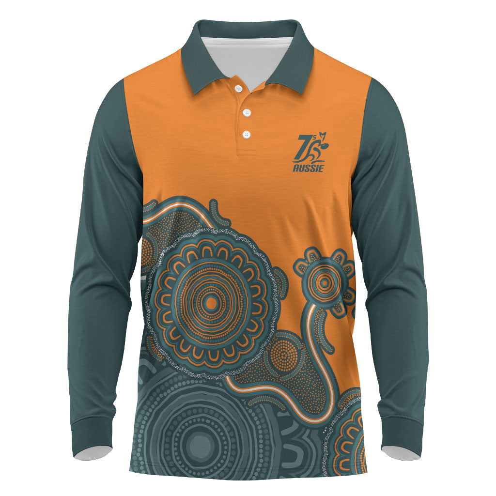 Australia Rugby Sevens Custom Long Sleeve Polo Shirt Go Aussie Women's 7s Aboriginal Art
