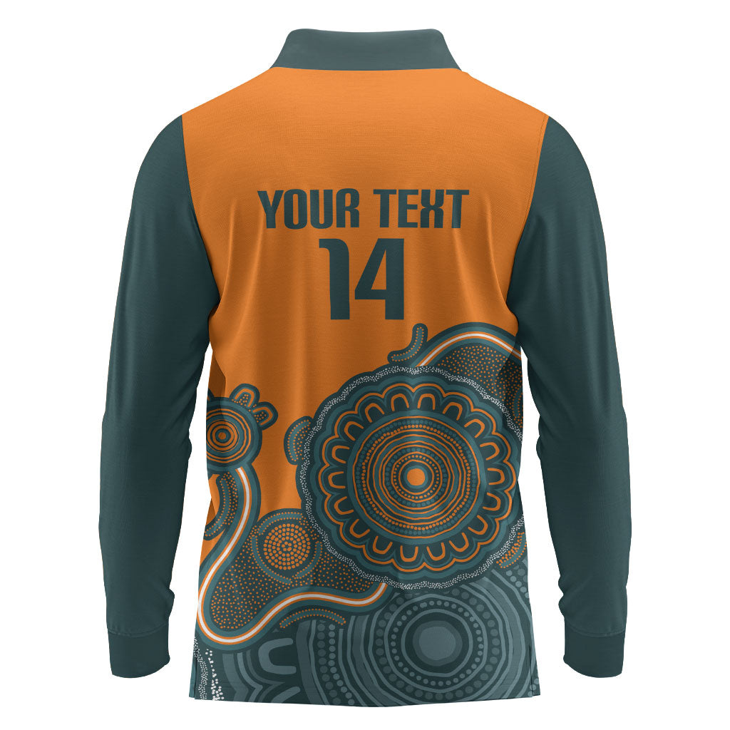 Australia Rugby Sevens Custom Long Sleeve Polo Shirt Go Aussie Women's 7s Aboriginal Art