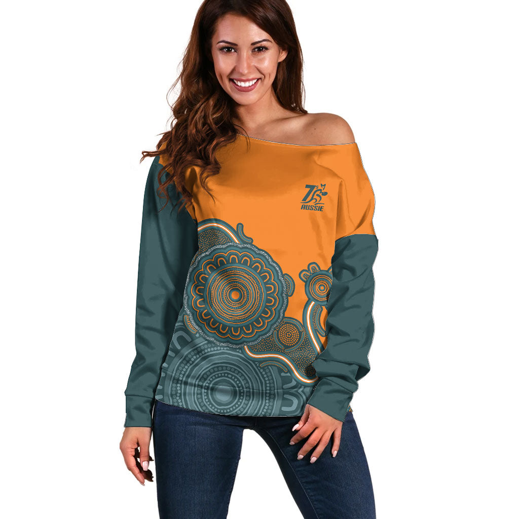 Australia Rugby Sevens Custom Off Shoulder Sweater Go Aussie Women's 7s Aboriginal Art