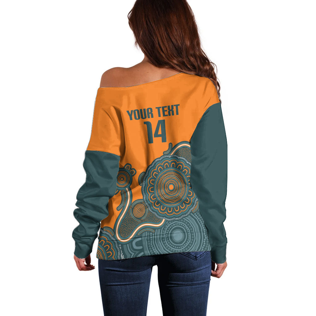 Australia Rugby Sevens Custom Off Shoulder Sweater Go Aussie Women's 7s Aboriginal Art