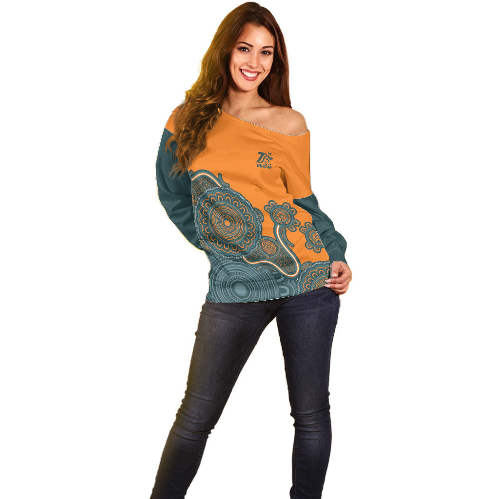 Australia Rugby Sevens Custom Off Shoulder Sweater Go Aussie Women's 7s Aboriginal Art
