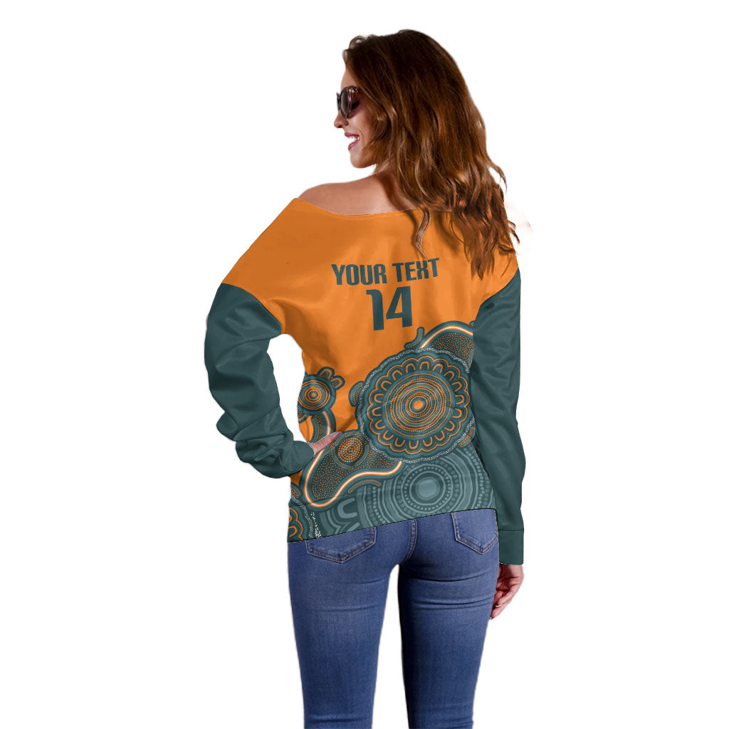 Australia Rugby Sevens Custom Off Shoulder Sweater Go Aussie Women's 7s Aboriginal Art