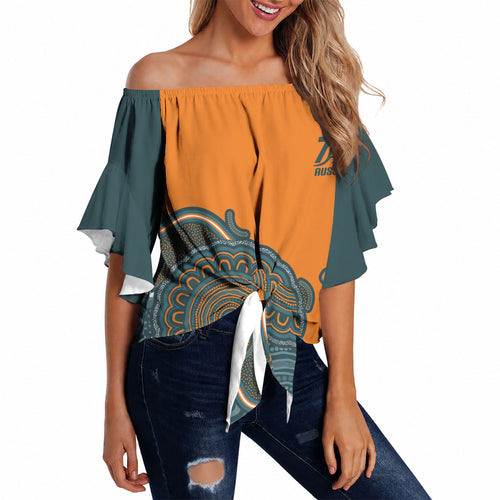 Australia Rugby Sevens Custom Off Shoulder Wrap Waist Top Go Aussie Women's 7s Aboriginal Art