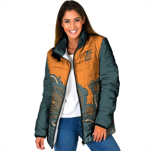 Australia Rugby Sevens Custom Padded Jacket Go Aussie Women's 7s Aboriginal Art