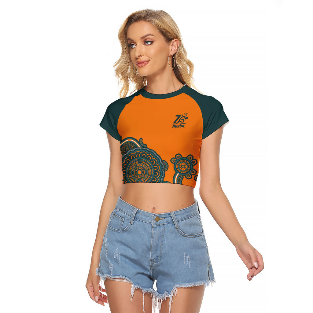 Australia Rugby Sevens Custom Raglan Cropped T Shirt Go Aussie Women's 7s Aboriginal Art