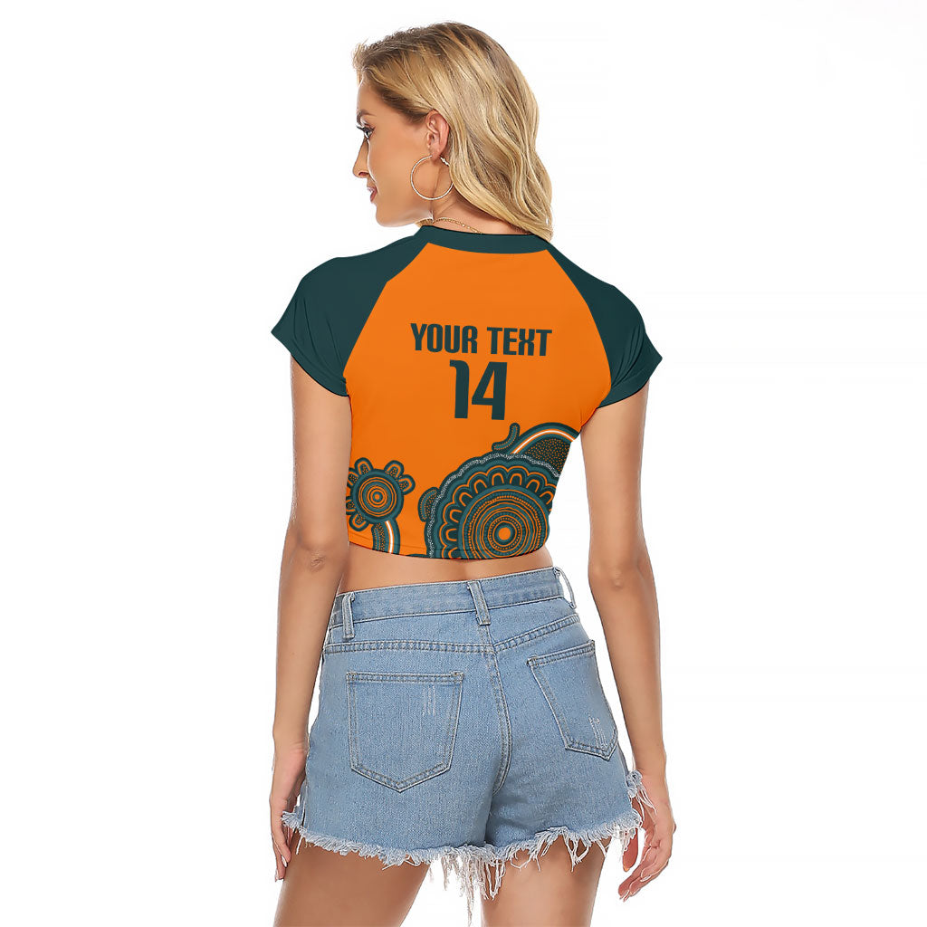 Australia Rugby Sevens Custom Raglan Cropped T Shirt Go Aussie Women's 7s Aboriginal Art