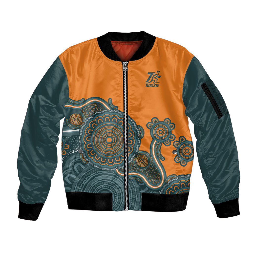 Australia Rugby Sevens Custom Sleeve Zip Bomber Jacket Go Aussie Women's 7s Aboriginal Art