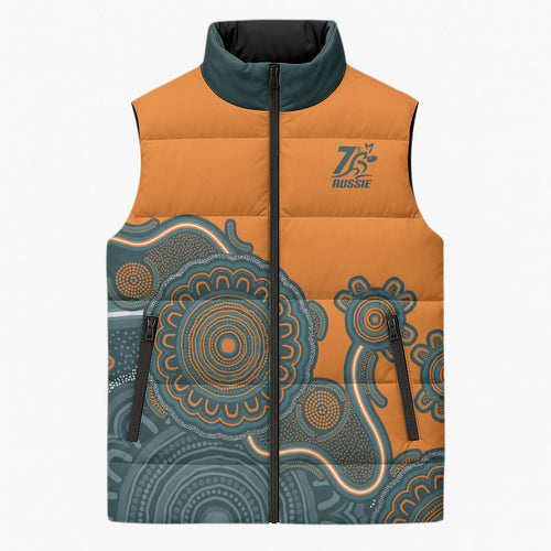 Australia Rugby Sevens Custom Sleeveless Puffer Jacket Go Aussie Women's 7s Aboriginal Art