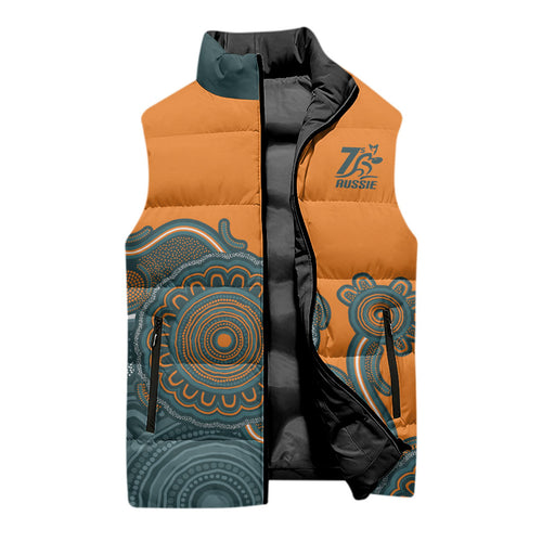 Australia Rugby Sevens Custom Sleeveless Puffer Jacket Go Aussie Women's 7s Aboriginal Art