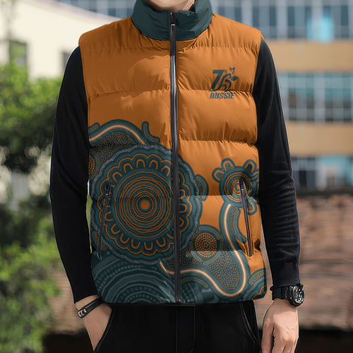 Australia Rugby Sevens Custom Sleeveless Puffer Jacket Go Aussie Women's 7s Aboriginal Art