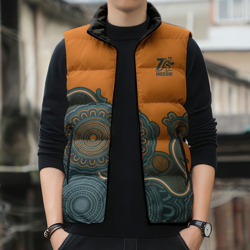 Australia Rugby Sevens Custom Sleeveless Puffer Jacket Go Aussie Women's 7s Aboriginal Art