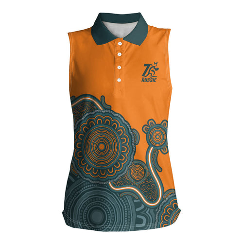 Australia Rugby Sevens Custom Women Sleeveless Polo Shirt Go Aussie Women's 7s Aboriginal Art