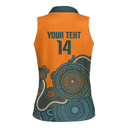 Australia Rugby Sevens Custom Women Sleeveless Polo Shirt Go Aussie Women's 7s Aboriginal Art
