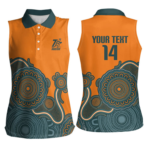 Australia Rugby Sevens Custom Women Sleeveless Polo Shirt Go Aussie Women's 7s Aboriginal Art