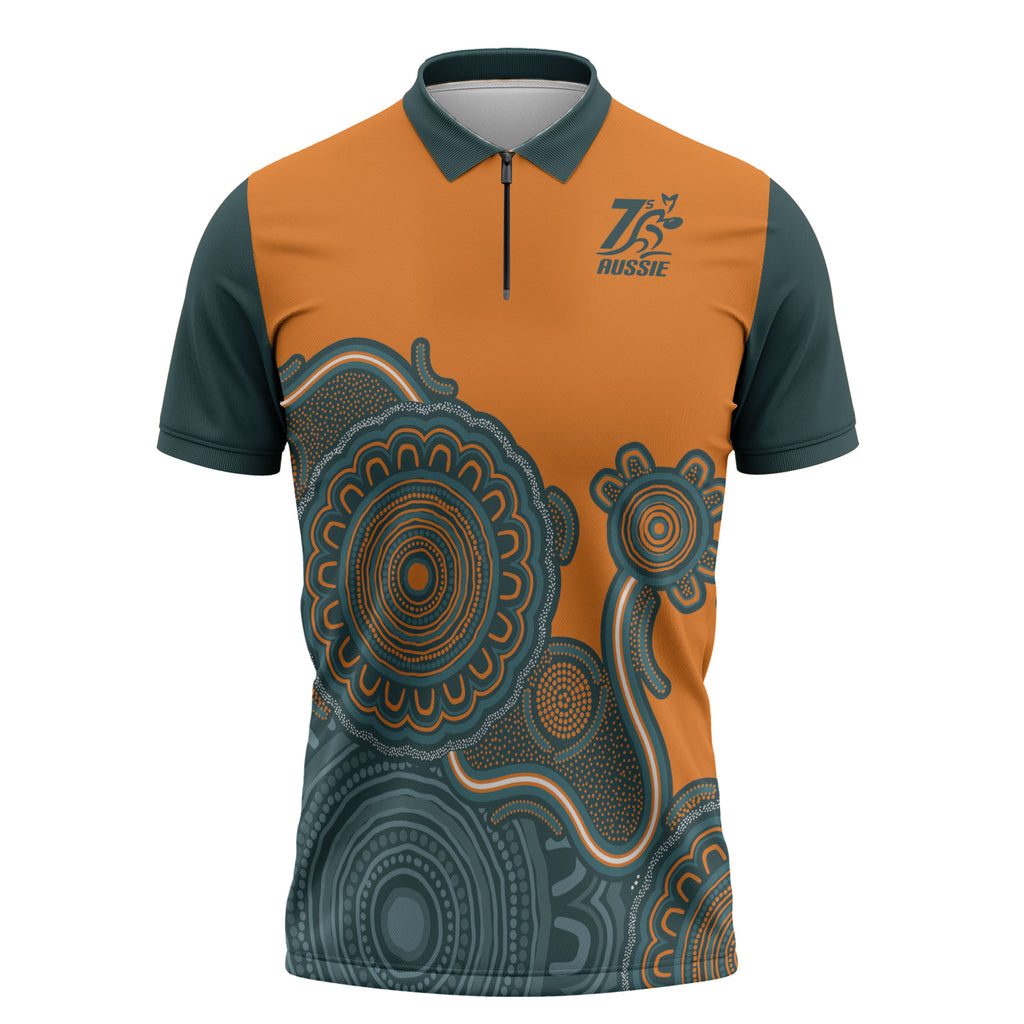 Australia Rugby Sevens Custom Zipper Polo Shirt Go Aussie Women's 7s Aboriginal Art