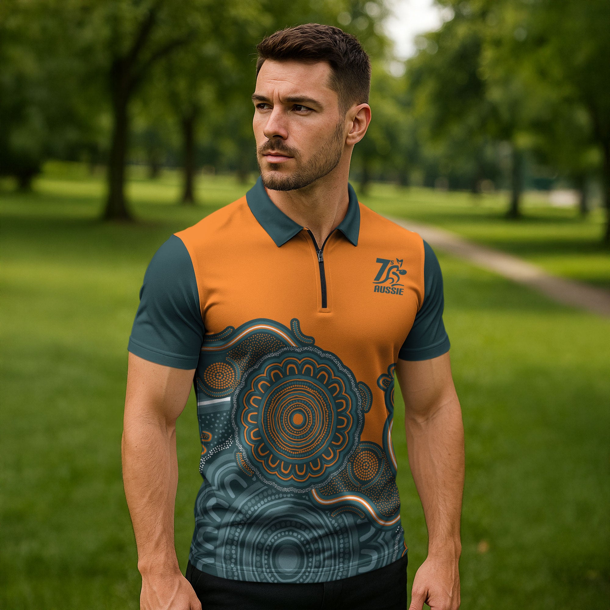 Australia Rugby Sevens Custom Zipper Polo Shirt Go Aussie Women's 7s Aboriginal Art