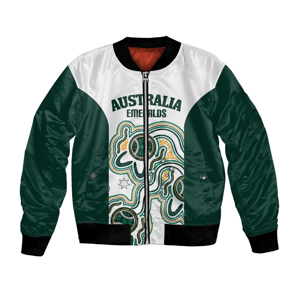 Australia Baseball Custom Bomber Jacket Go Emeralds Aboriginal Art