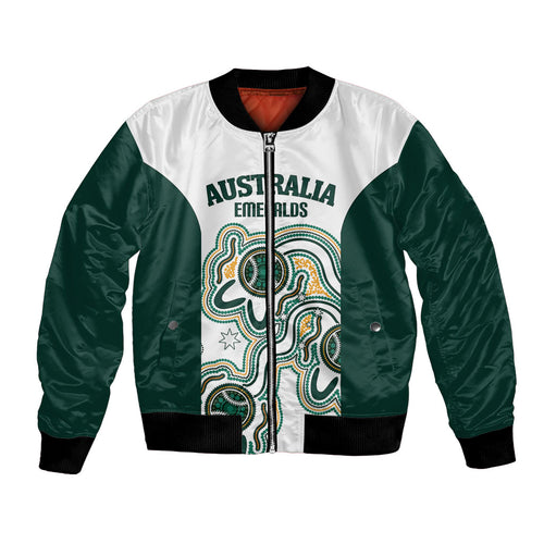 Australia Baseball Custom Bomber Jacket Go Emeralds Aboriginal Art