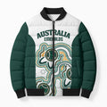 Australia Baseball Custom Bomber Puffer Jacket Go Emeralds Aboriginal Art