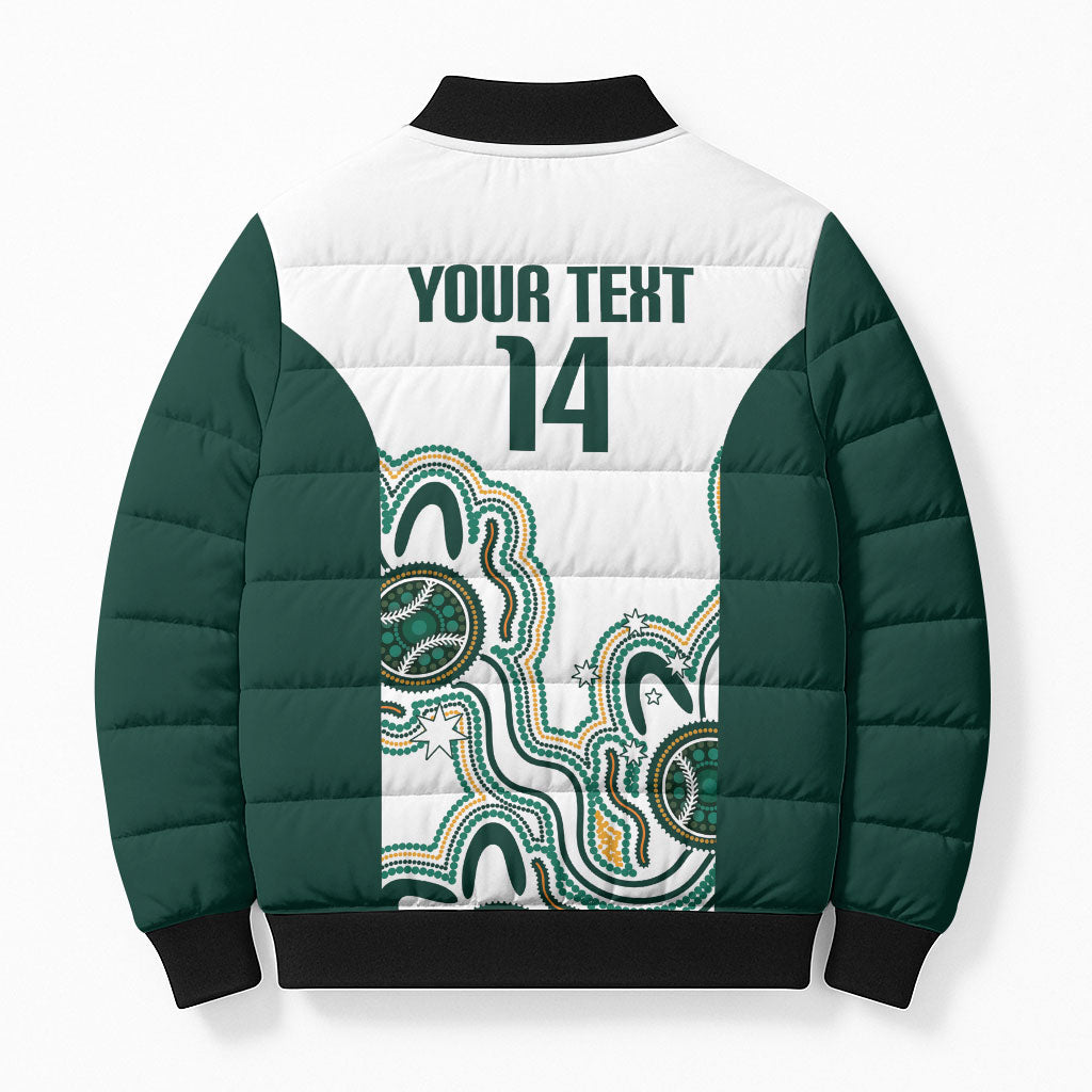 Australia Baseball Custom Bomber Puffer Jacket Go Emeralds Aboriginal Art