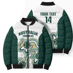 Australia Baseball Custom Bomber Puffer Jacket Go Emeralds Aboriginal Art
