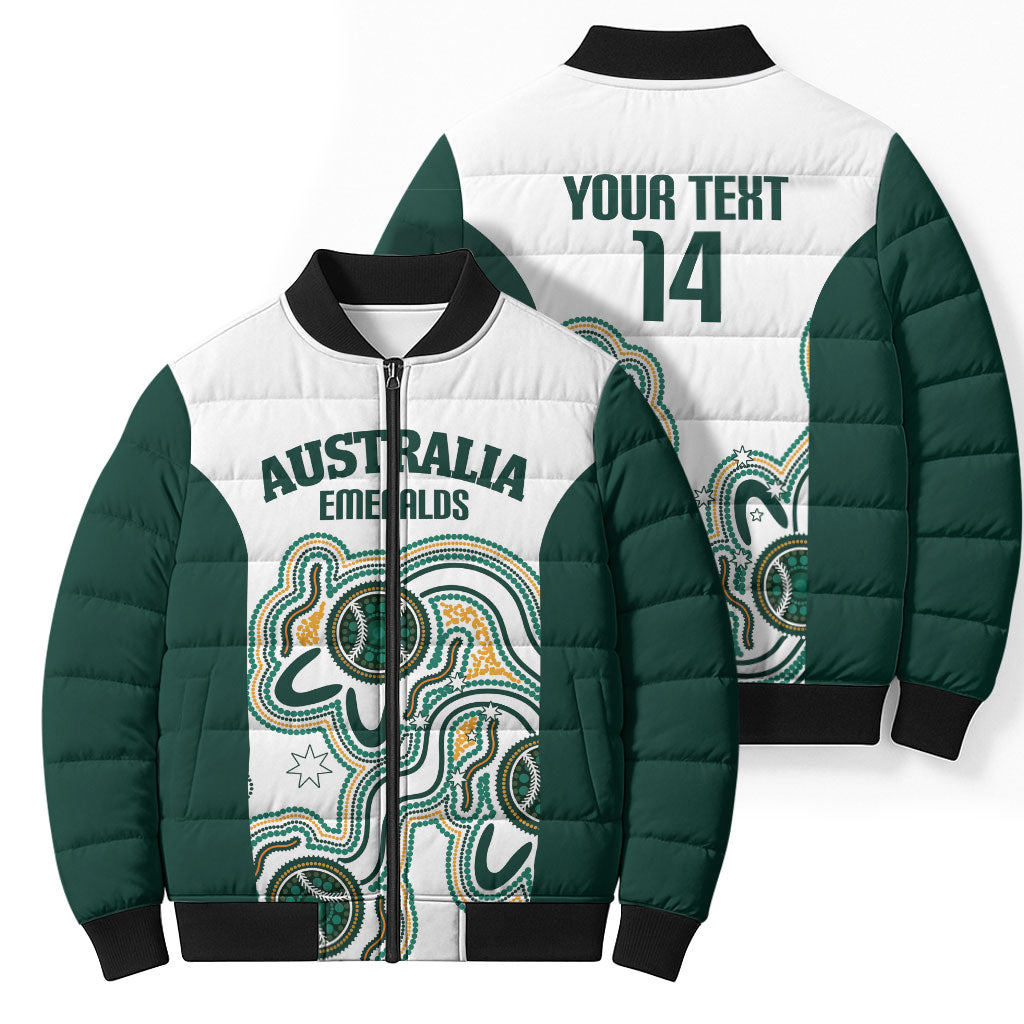 Australia Baseball Custom Bomber Puffer Jacket Go Emeralds Aboriginal Art