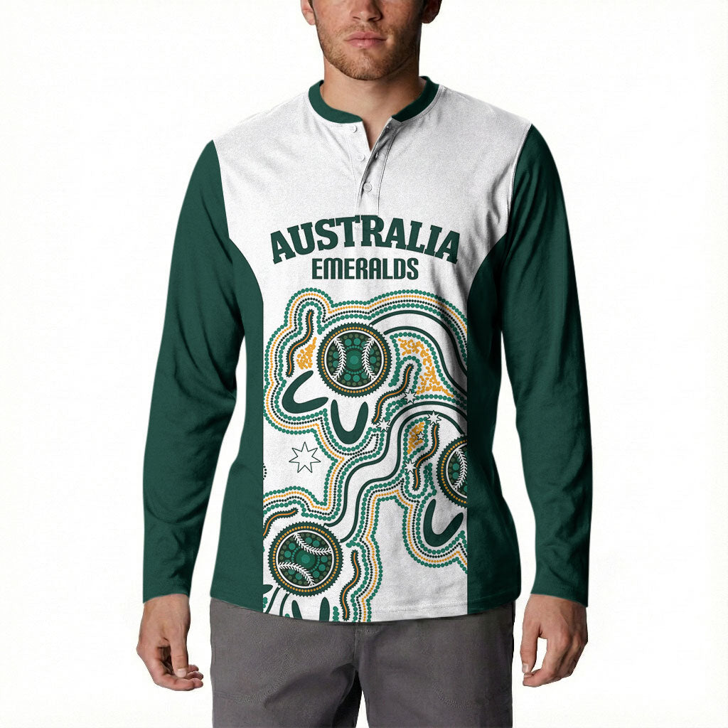 Australia Baseball Custom Button Sweatshirt Go Emeralds Aboriginal Art
