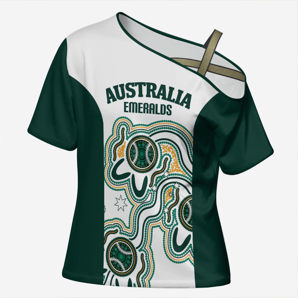 Australia Baseball Custom Cross Shoulder Shirt Go Emeralds Aboriginal Art