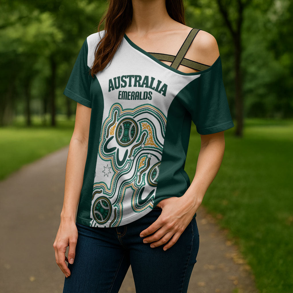 Australia Baseball Custom Cross Shoulder Shirt Go Emeralds Aboriginal Art