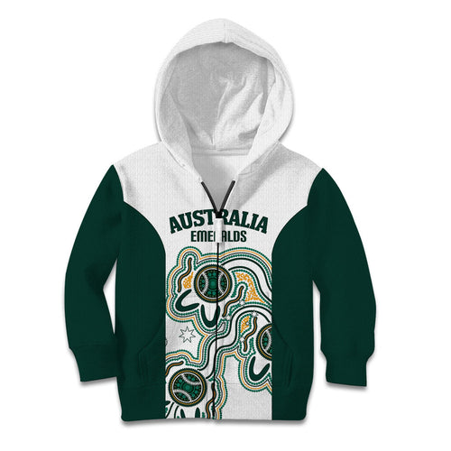 Australia Baseball Custom Kid Hoodie Go Emeralds Aboriginal Art
