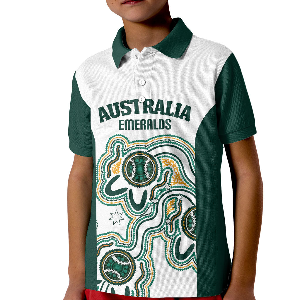 Australia Baseball Custom Kid Polo Shirt Go Emeralds Aboriginal Art