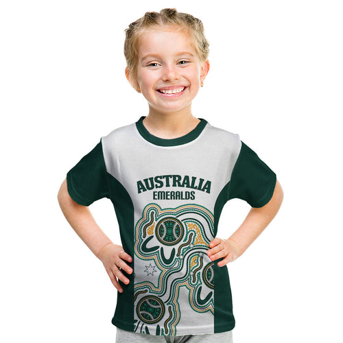 Australia Baseball Custom Kid T Shirt Go Emeralds Aboriginal Art